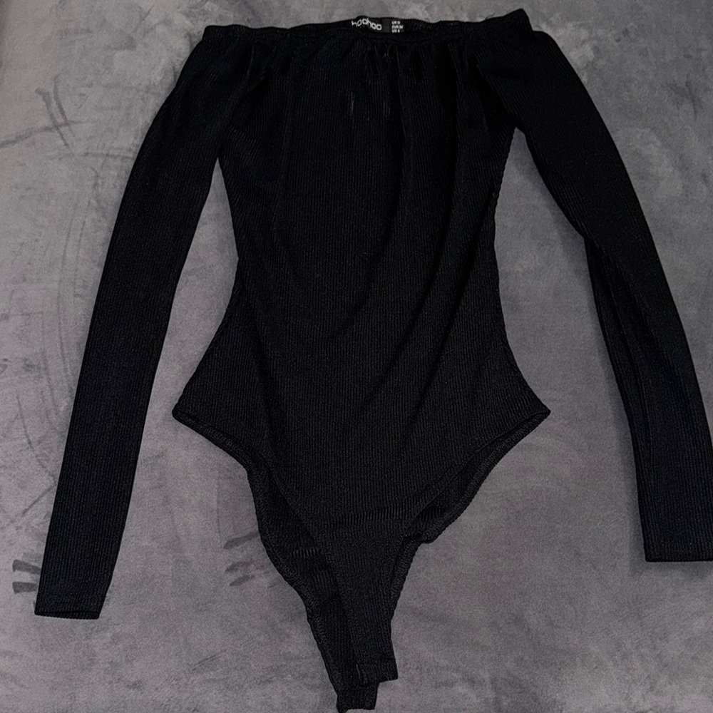 Ribbed Black Off-Shoulder Bodysuit